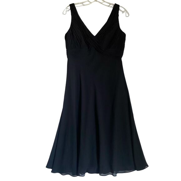 Chaps Midi A-line Dress 8 Black V-neck Draped Sleeveless Party Whimsygoth Fairy - Picture 1 of 8